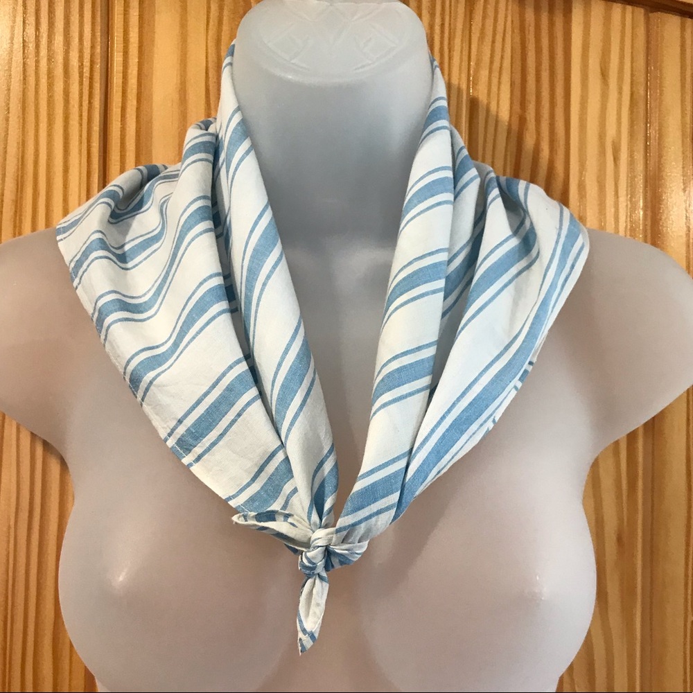 White & Light Blue Striped Scarf